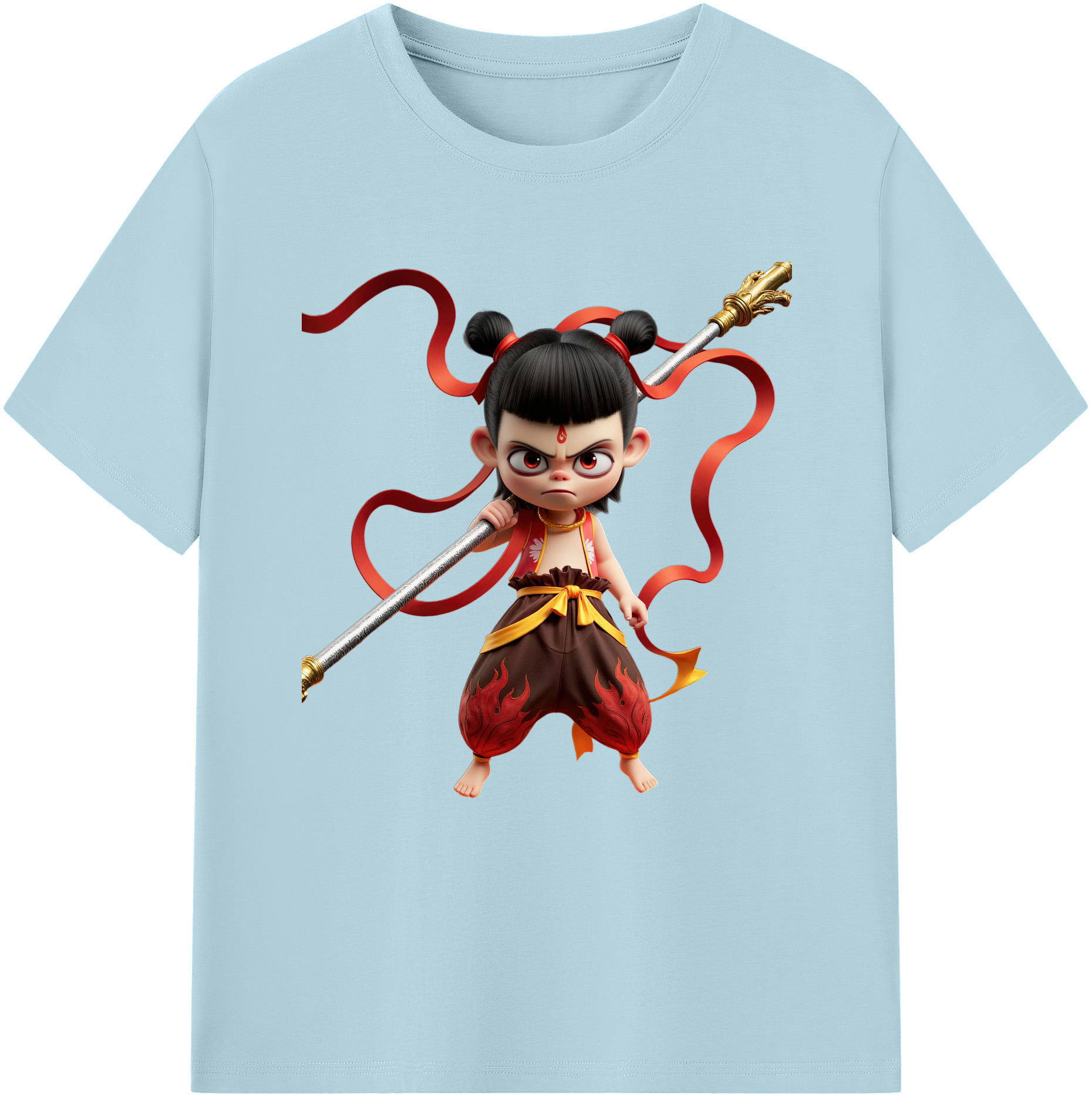 （画像用） Ne Zha 2 ナタ 魔童の大暴れ 綿100％半袖Tシャツ（フロントプリント）